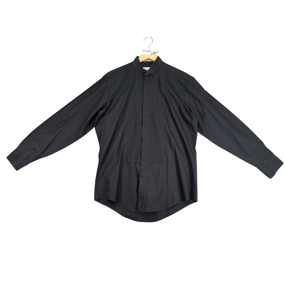 Vintage 80s Monte Carlo Black Tuxedo Shirt Mens M Pleated Front Formal Evening